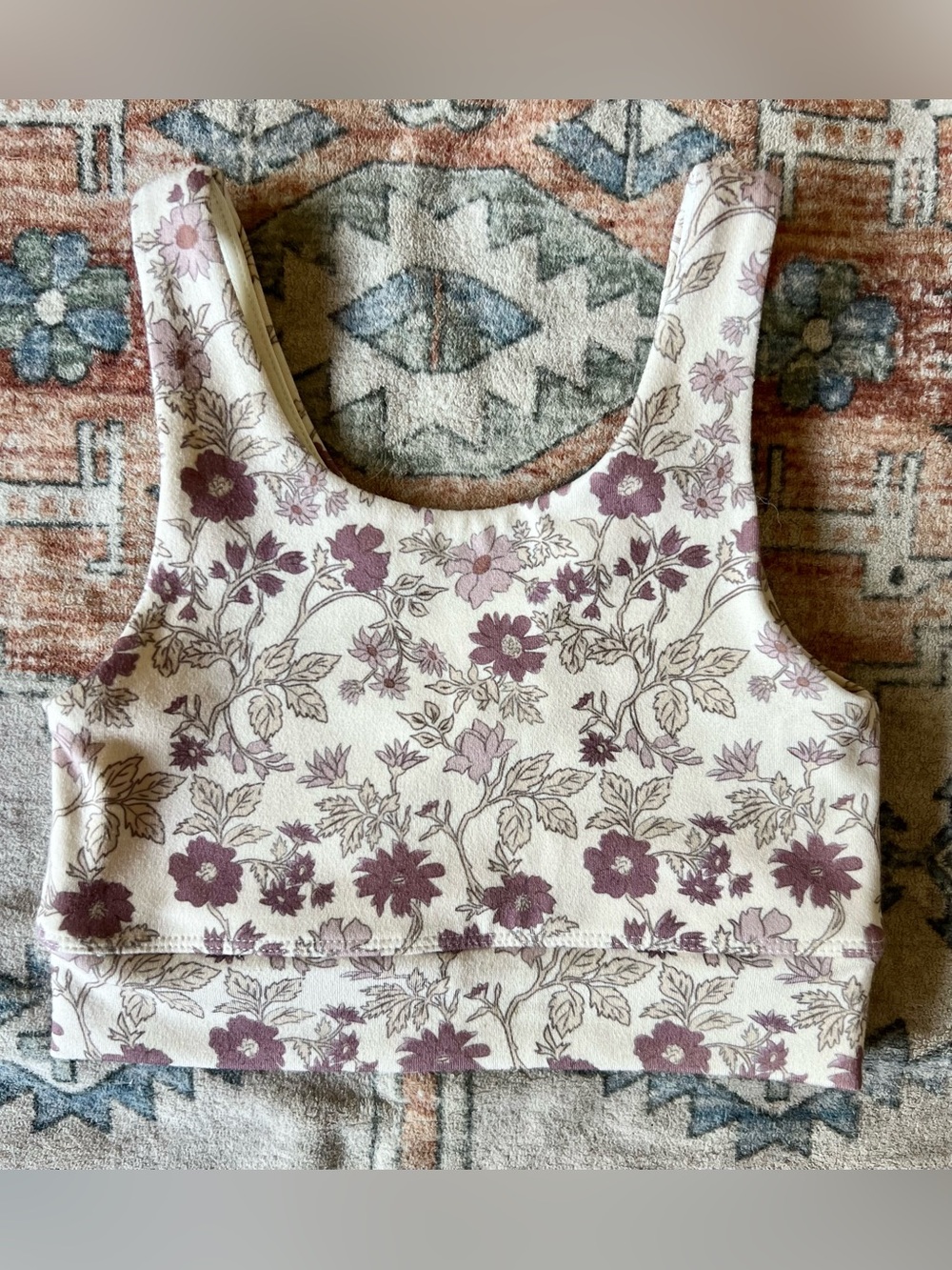 Girls Rylee & Cru Floral Scoop Neck Crop Tank - Cream with Mauve Floral Print
